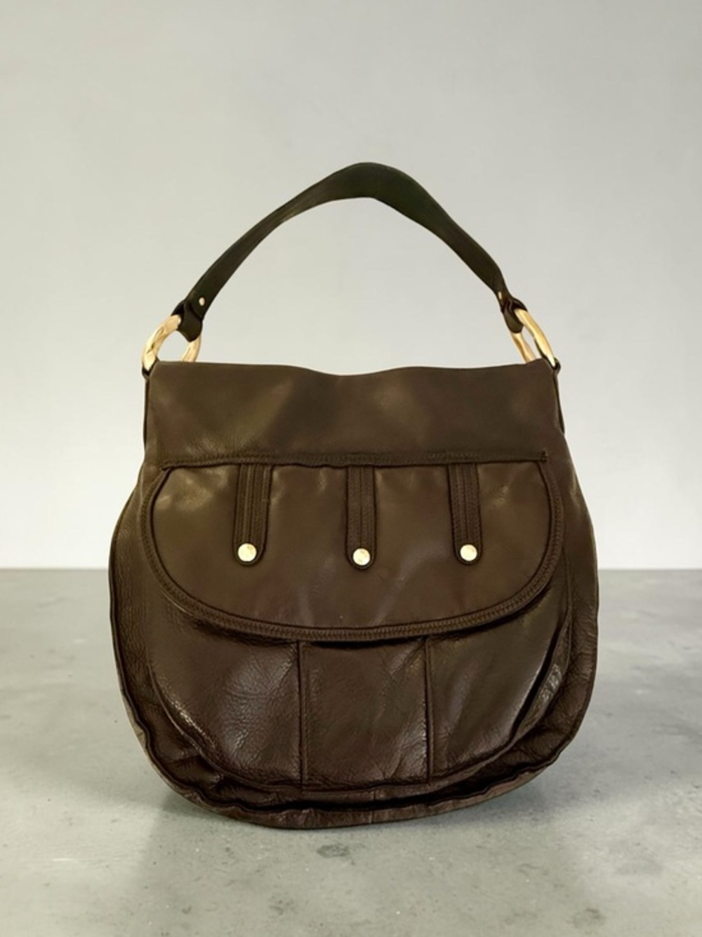 Sigrid Olsen BOHO Brown Leather HOBO Tote Shoulder Bag with Gold Hardware